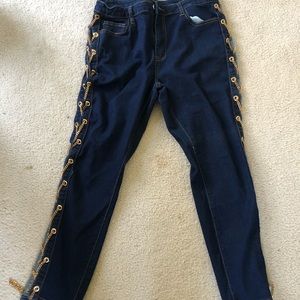 Fashion Nova lace up chain jeans